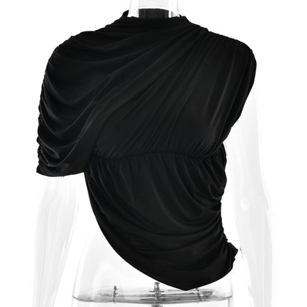 European And American Style Round Neck Top Sexy Waist Trimming Irregular