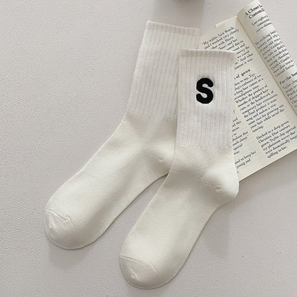 Women's Embroidered S-letter Cotton Sweat-absorbent Autumn And Winter Socks