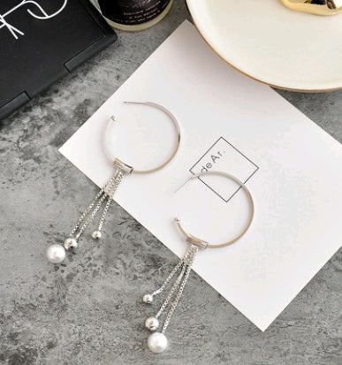 Geometriese sirkeloorbelle vir vroue s925 sterling silwer kwassie langwerpige pêreloorringe modieuse hipoallergeniese oorbelle