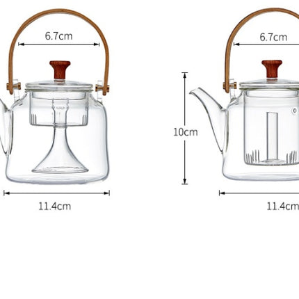 Japanese Style Glass Bamboo Handle Teapot Kettle