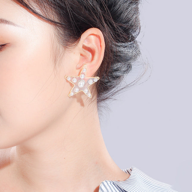 S925 Pearl Stitching Earrings Peach Heart Star Stud Earrings Women