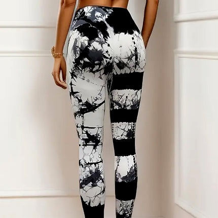 Tie-dye High Waist Tummy Control Butt Lifting Moisture Wicking Quick Drying Seamless Tie Dye Yoga Pants, Running Sports Tight Pants, Women's Activewear