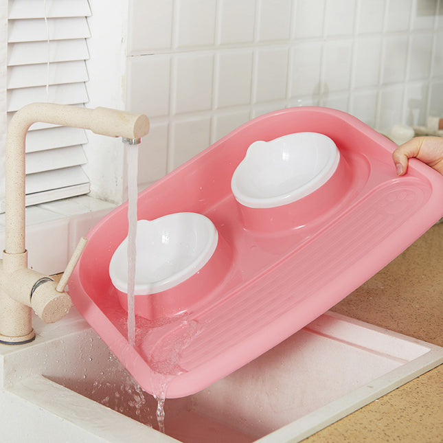 Environmental Pet Bowl Plastic Anti-skid Double Bowl Anti-knocking, Eating And Drinking Dual-purpose Dog Feeder Dog Pot