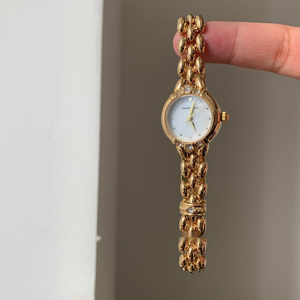 Elegante Persoonlikheid Neiging Sagte Luukse Retro Strass Kwarts Horlosie