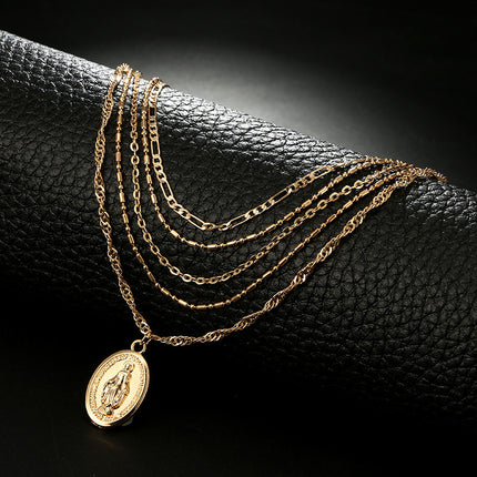 Elliptical Pendant Wild Clavicle Chain Five-Layer Women's Necklace
