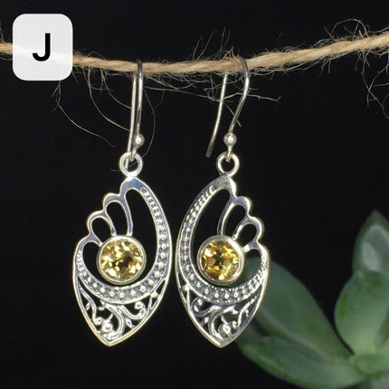 Sterling Silwer Natuurlike Kristalle Vintage Etniese Feetjie Druppeloorbelle
