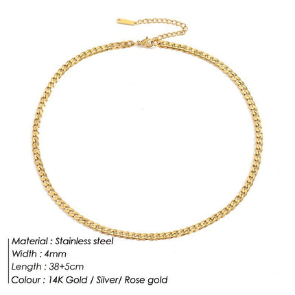 Stainless Steel Necklace 14K Gold Plated Cuban Chain Clavicle Chain