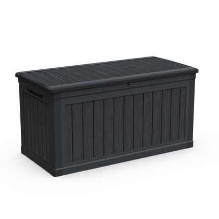 230 Gallon Groot Buitenberging XXL Dekkas Vir Patio Meubels, Buitekussings, TuinGereedskap En Sport-/Swembadtoerusting, Waterdigte Hars, Sluitbaar, Swart