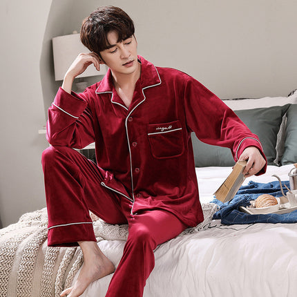 Double-sided island velvet couple pajamas