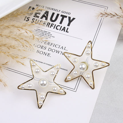 S925 Pearl Stitching Earrings Peach Heart Star Stud Earrings Women