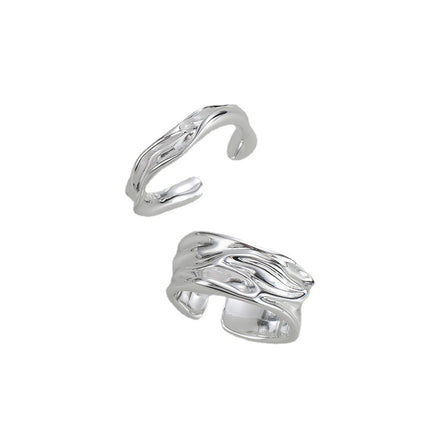 925 Sterling Silver Korean Style Irregular Stream Texture Ring, Textured Streamlined Design, INS Minimalist Fashion Statement Ring For Bloggers