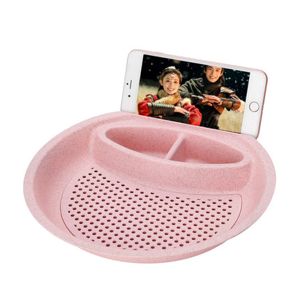 Round Double Layer Dumplings Drain Tray with Dipping Saucer Snack Plate