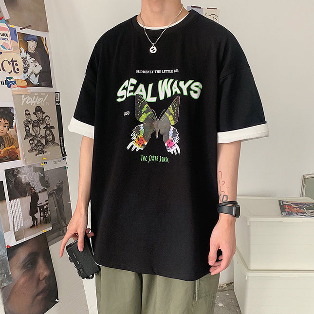 Butterfly print half sleeve top short sleeve