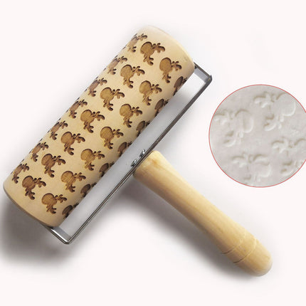 Push-Style Christmas Embossing Rolling Pin Printed Cookie Dough Stick Fondant Tool Baking Noodle Cake Dough Engraved Roller Q40