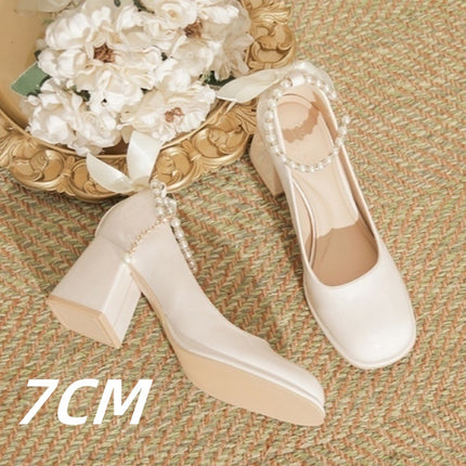 Mary Jane Shoes Pearl Ribbon Patent Leather Fairy Style