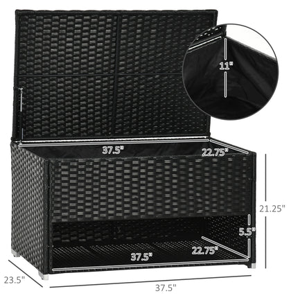 Outdoor Deck Box & Shoe Storage, PE Rattan Wicker Towel Rack with Liner for Indoor, Outdoor, Patio Furniture Cushions, Pool, Garden Tools, Black
