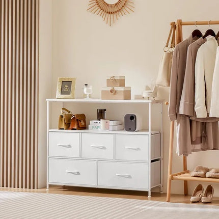 Dresser For Bedroom, Chest Of Drawers, 5 Drawer Dresser, Closet Fabric Dresser With Metal Frame Tv Stand