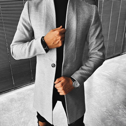 Stand-up Collar Mid-Length Men's Woolen Coat