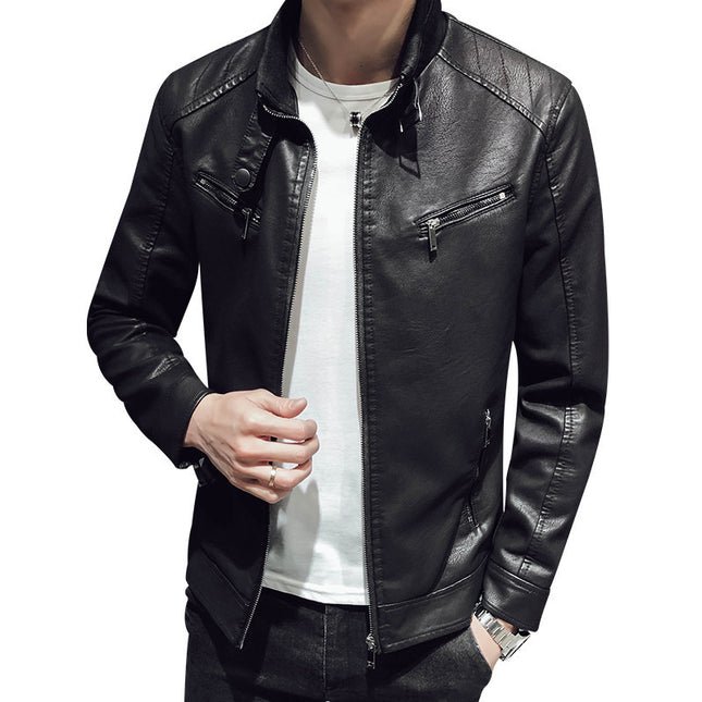 Leather jacket men's leather zipper cardigan men's jacket