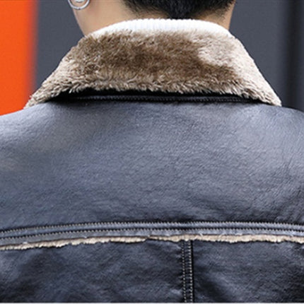 Lapel and Cashmere Men's Casual PU Leather Jacket