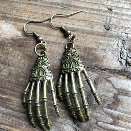 Halloween Vintage Carved Skull Skeleton Hands Earrings
