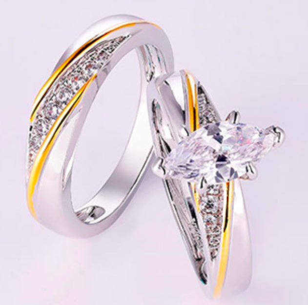 925 Sterling Silwer Prinsesgeslypte Wit Sirkoon Steen Trou Verlowings Ringstel