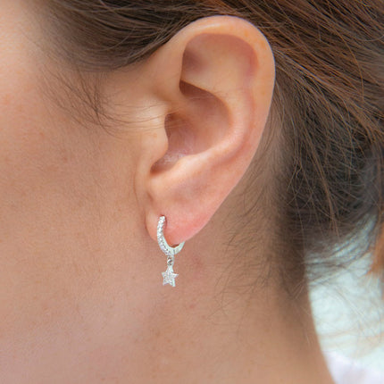 Women's Sterling Silver Needle Geometric Stars Diamond Personalized Earrings