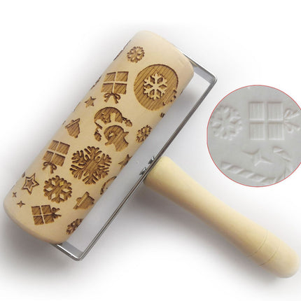 Push-Style Christmas Embossing Rolling Pin Printed Cookie Dough Stick Fondant Tool Baking Noodle Cake Dough Engraved Roller Q40