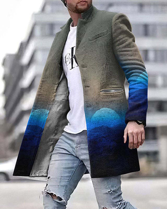 Autumn And Winter New Men's Woolen Stand Collar Medium Long Pocket Casual Coat