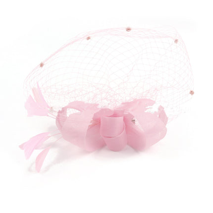 Bride Veil Hair Bow Top Hat Headdress Flower Cover Face Mesh Head