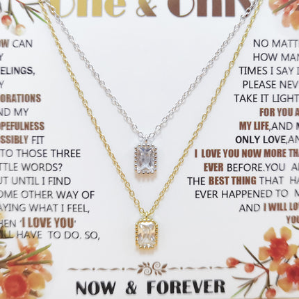 S925 Sterling Silwer Reghoekige Sirkoon Kort Ketting, Geometriese Styl