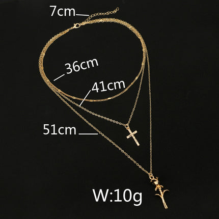 Ladies rose flower cross pendant necklace
