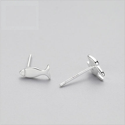 Fashion Asymmetry 925 Sterling Silver Stud Earrings Animal Fish Cat Stud Earrings for Women Personality Jewelry Gifts