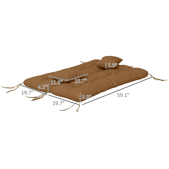 59" Gekapitonneerde Bankkussings & Sierkussings, Vervangende Bankstoelkussing, Rug & 2 Kussings Vir Buitemeubels, Tan