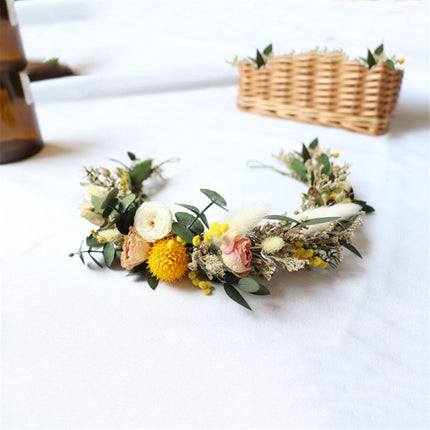 Droë blomme krans bruidshoofbedekking