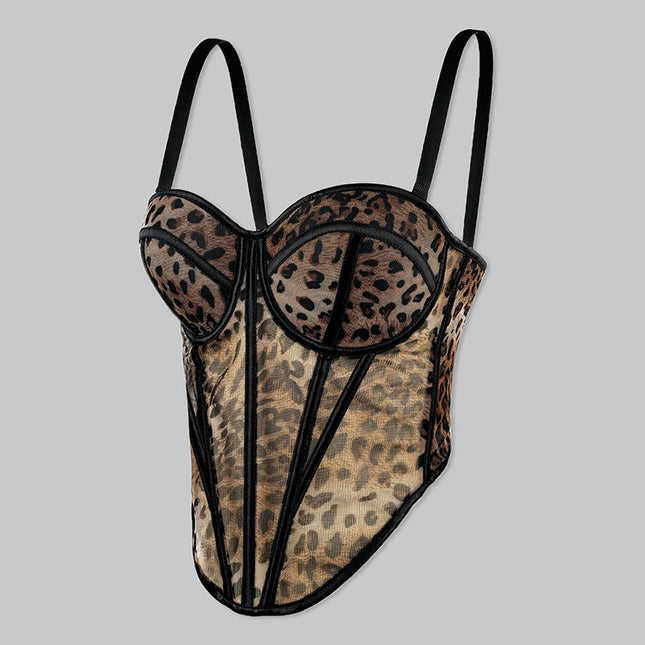 Women's Fashion Personality Mesh Leopard Print Corset