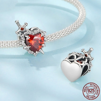 Love Heart Sword Diy Kraalbykomstighede S925 Silwer Rooi Liefdeskraletjies