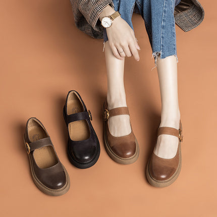 Vintage Mary Jane Dames Klein Leer Skoeisel Met Gespe