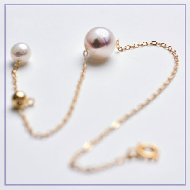 Enkele 18K Goud Japannese Akoya seepêrelarmband verstel natuurlike rooswitkleur goud foutlose bol