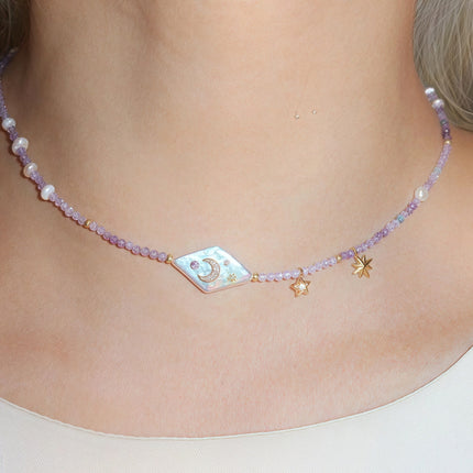 Purple Women's Beaded Zircon Necklace