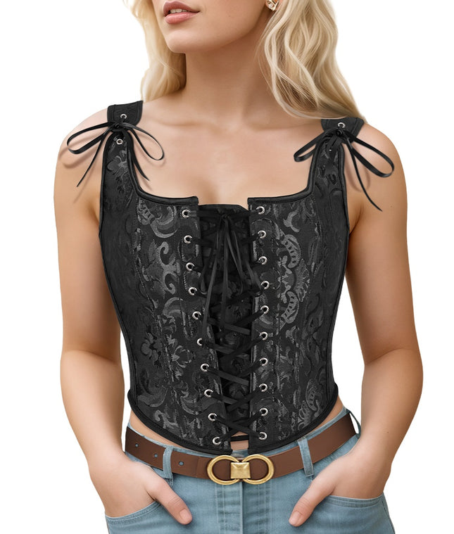 Corset Tops For Women Going Out Fashion Womens Sexy Vintage Overbust Corset Tops For Women Women's Renaissance Style Lace-Up Corset Camisole,Push Up Lingerie Jacquard Shapewear