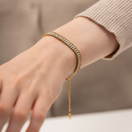 18K Goud Dubbellaag Wit Sirkon Armband