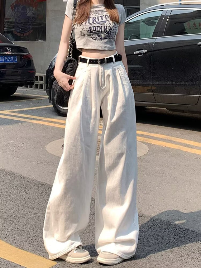 Women's Plus Size Loose American White Jeans