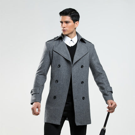 Korean Version Of Men's Slim Woolen Coat Plus Size