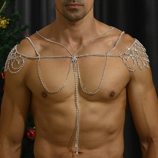 Nuwe Meerlaag Kwassie Skouer Ketting Mode Strass Mans Lyf Kettings