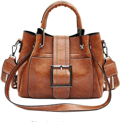 Double Leather Bucket Bag Handbag