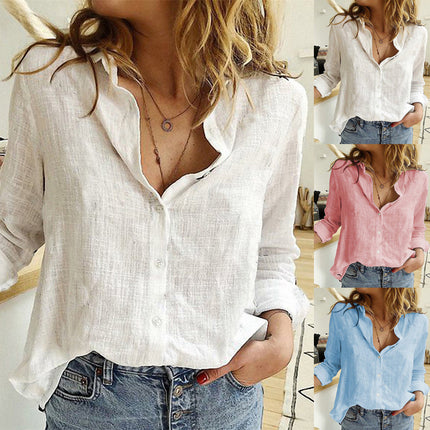 Lapel Long Sleeve Shirt Fashion Solid Color Button Top Women's Clothing