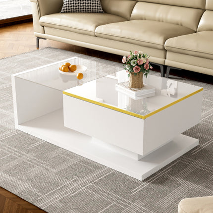 90 cm Lang Koffietafel, Hoogglans Wit. Kanttafels, Koffietafels Met Glas En LED-Effek