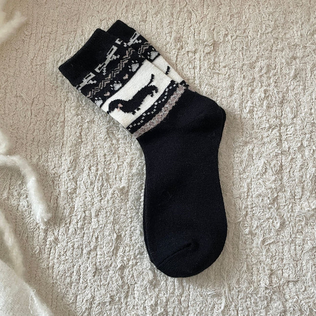 Fair Island Sausage Dog Cute Mid-calf Length Socks Wool Socks