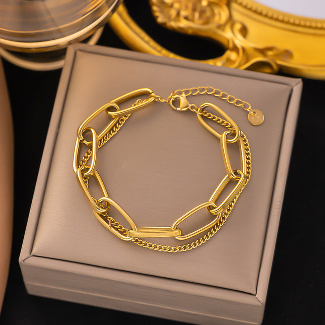 Dik Kettings Dubbellaag Armband Vir Vroue